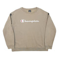 CHAMPION Mens Beige Cotton Blend Crew Neck M Logo Tape Sleeve Sweatshirt