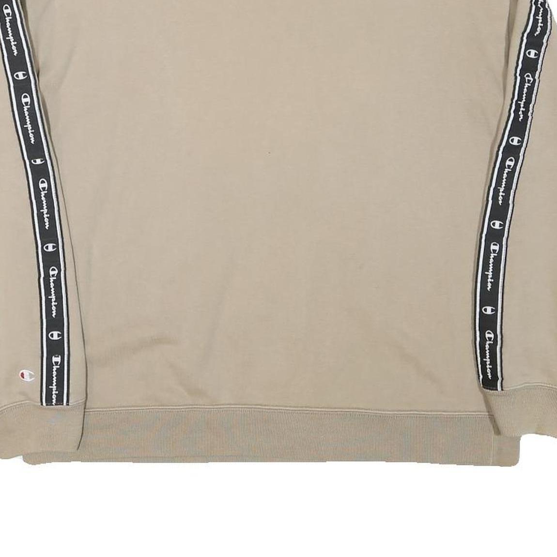 CHAMPION Mens Beige Cotton Blend Crew Neck M Logo Tape Sleeve Sweatshirt