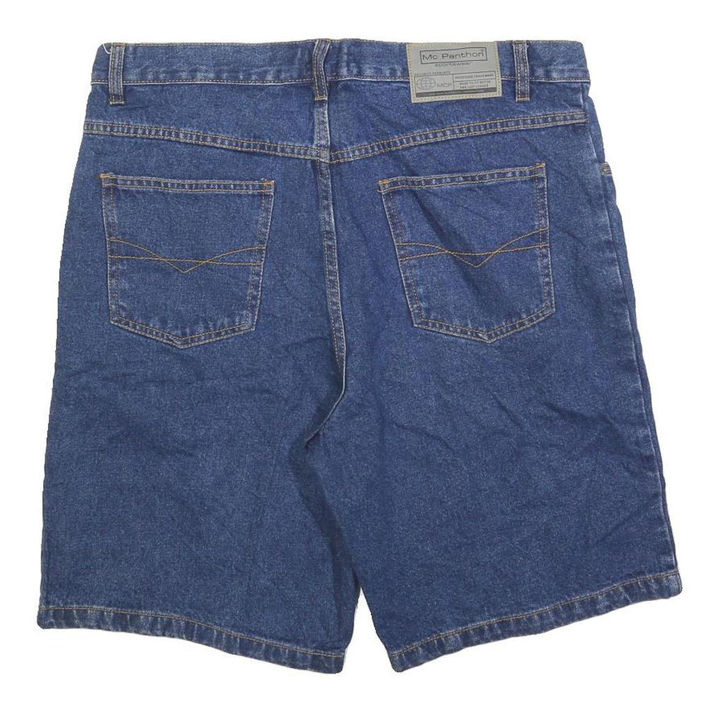 MC PANTHON Mens Denim Blue Casual Shorts L W36 Comfortable Fit Cotton Blend