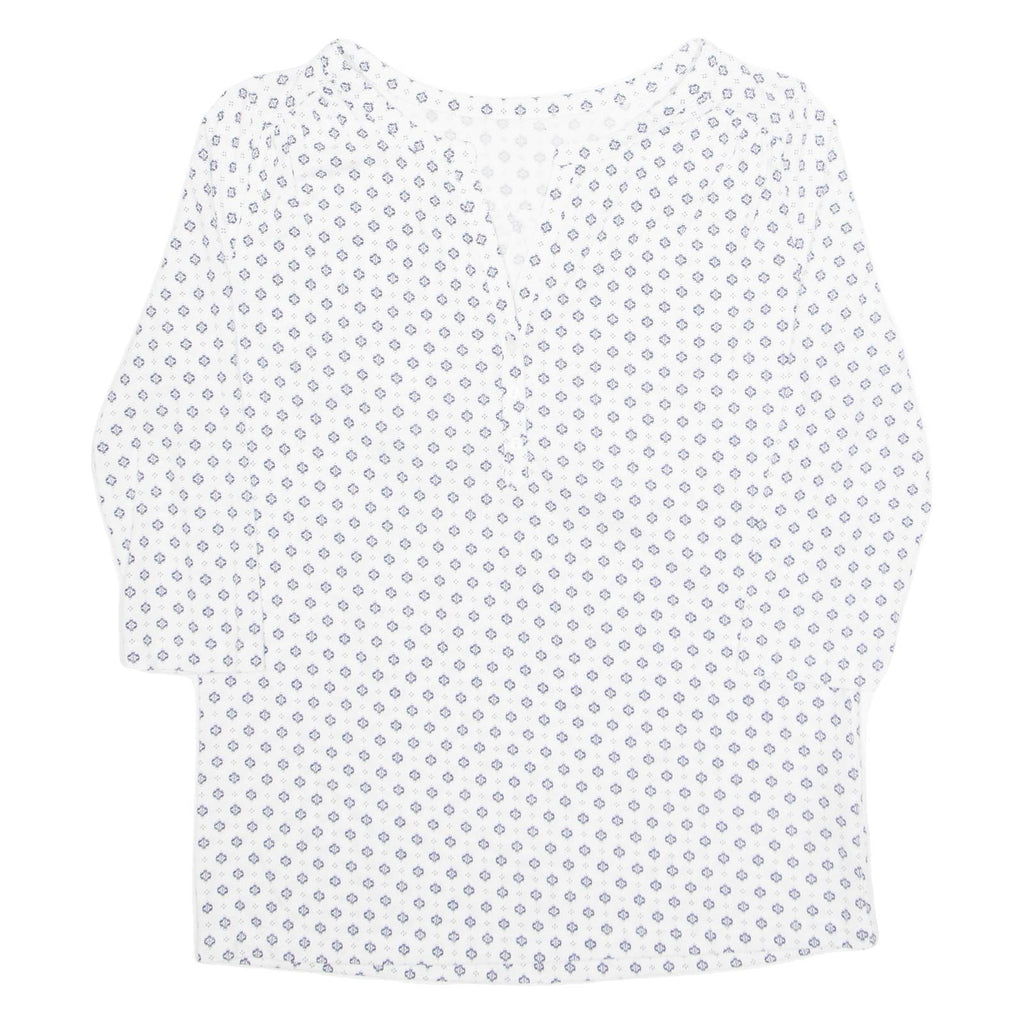 Womens Printed Blouse White V-Neck Long Sleeve Floral M