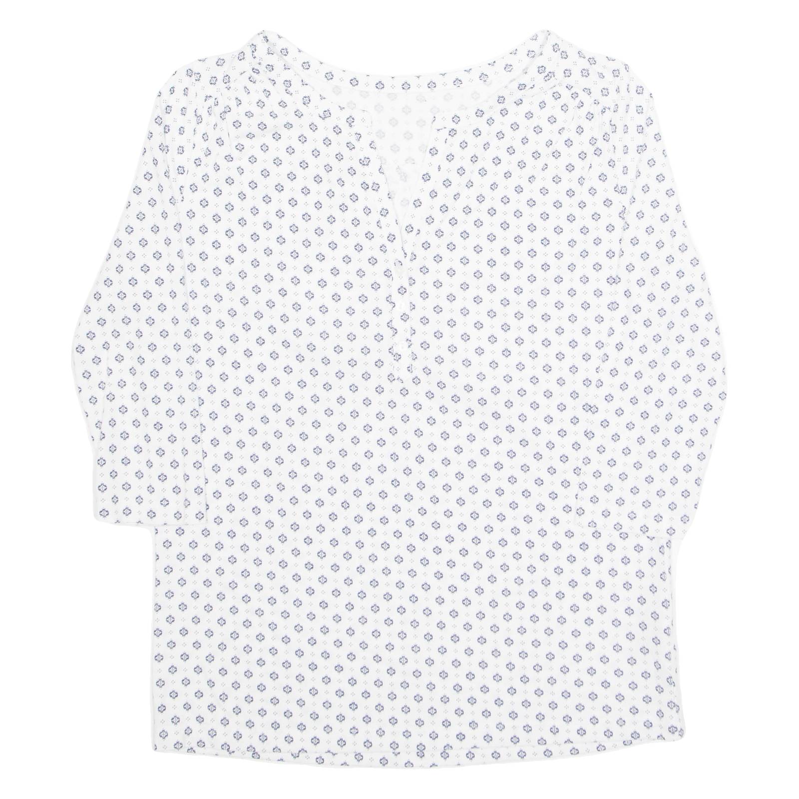 Womens Printed Blouse White V-Neck Long Sleeve Floral M