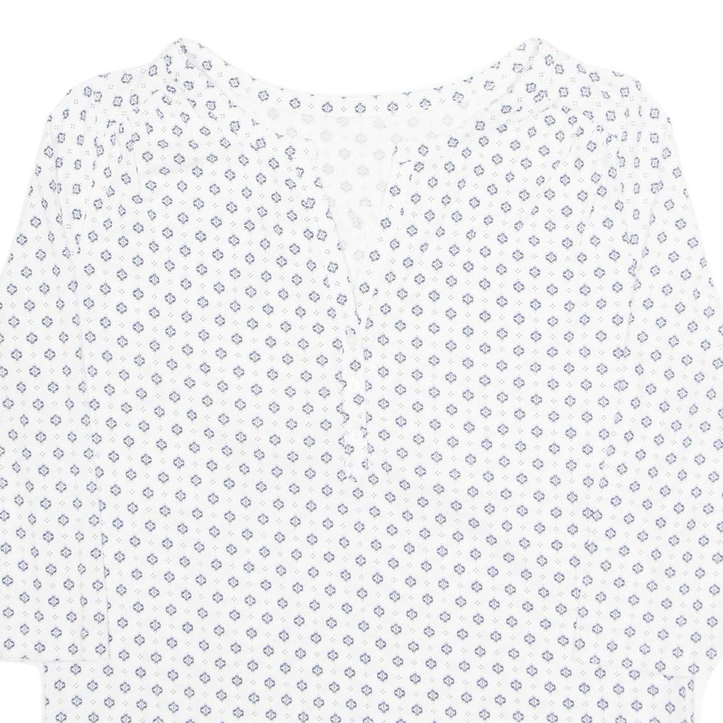 Womens Printed Blouse White V-Neck Long Sleeve Floral M