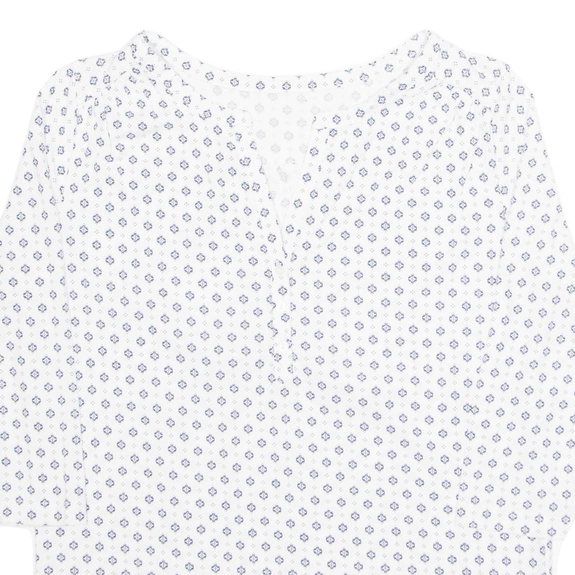 Womens Printed Blouse White V-Neck Long Sleeve Floral M