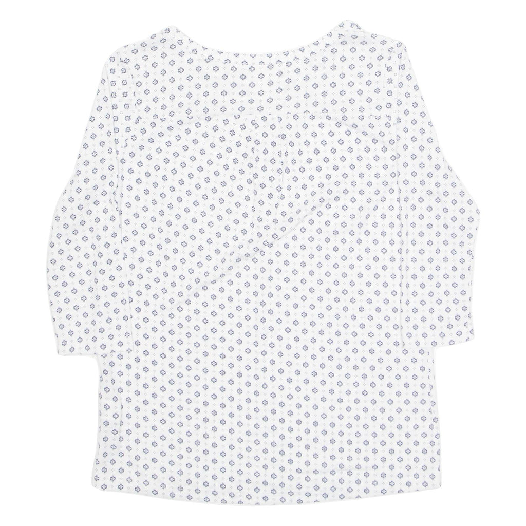 Womens Printed Blouse White V-Neck Long Sleeve Floral M