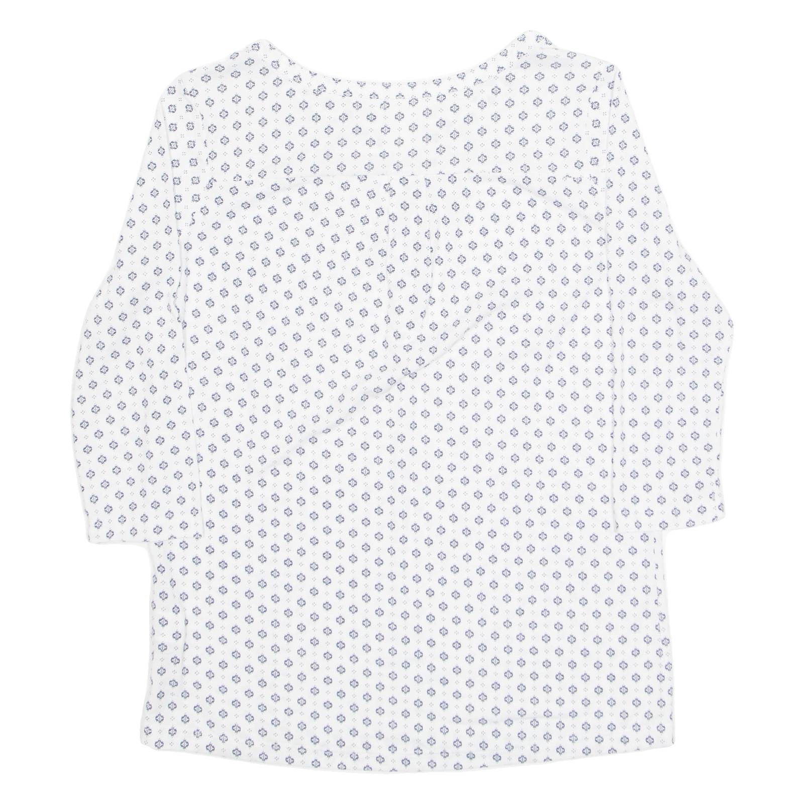 Womens Printed Blouse White V-Neck Long Sleeve Floral M
