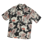 CARRIBEAN Mens Black & Cream Red Palm Tree Print Cotton Shirt S Casual Holiday