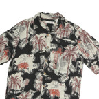 CARRIBEAN Mens Black & Cream Red Palm Tree Print Cotton Shirt S Casual Holiday