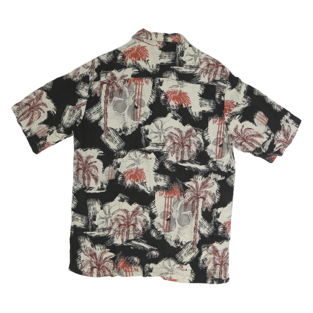 CARRIBEAN Mens Black & Cream Red Palm Tree Print Cotton Shirt S Casual Holiday