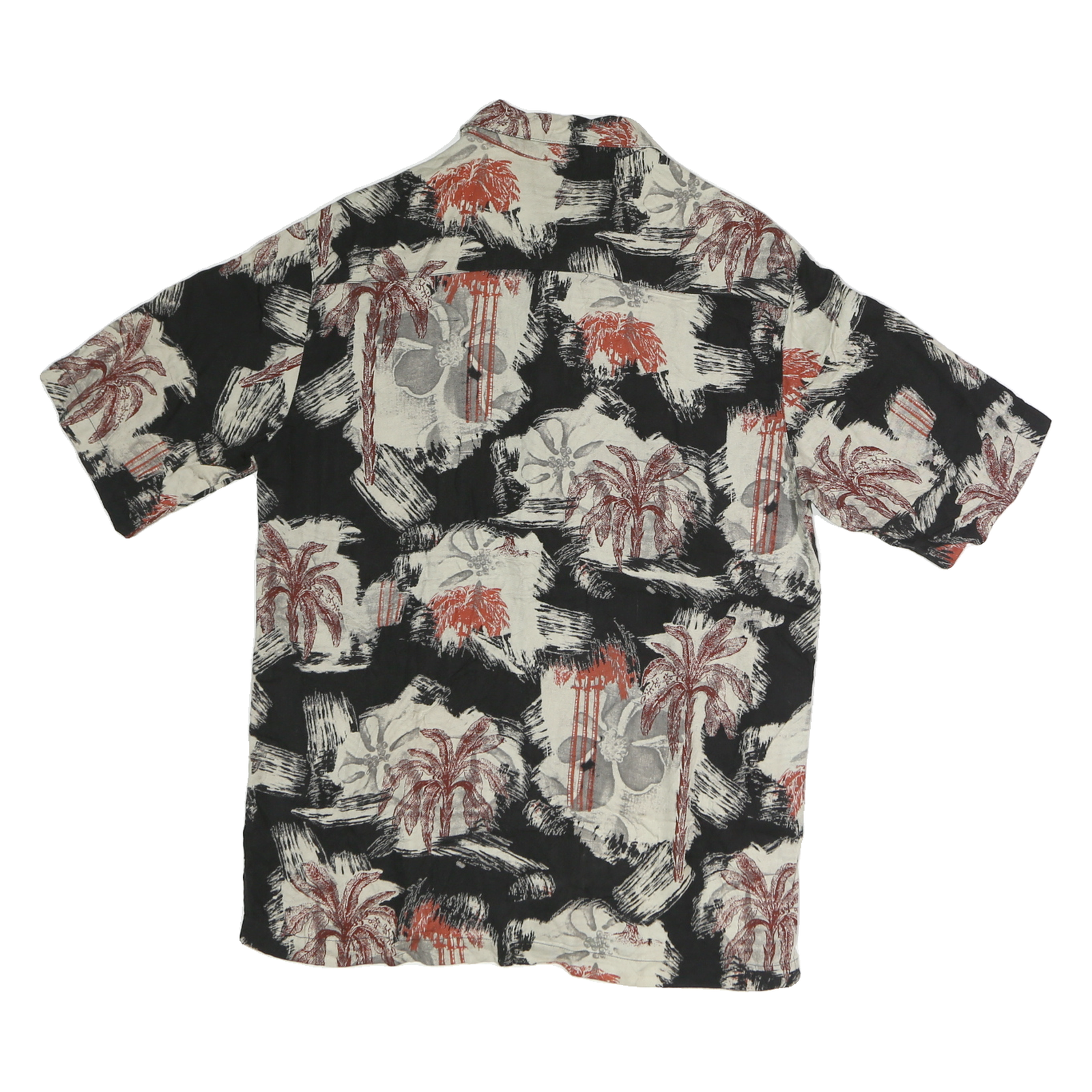 CARRIBEAN Mens Black & Cream Red Palm Tree Print Cotton Shirt S Casual Holiday