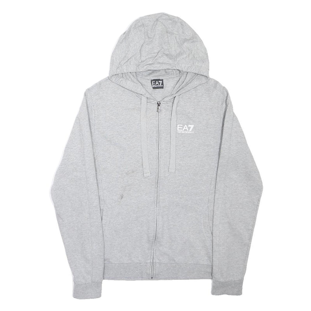 EA7 EMPORIO ARMANI Mens Grey Hoodie S Cotton Blend Full Zip Sweatshirt
