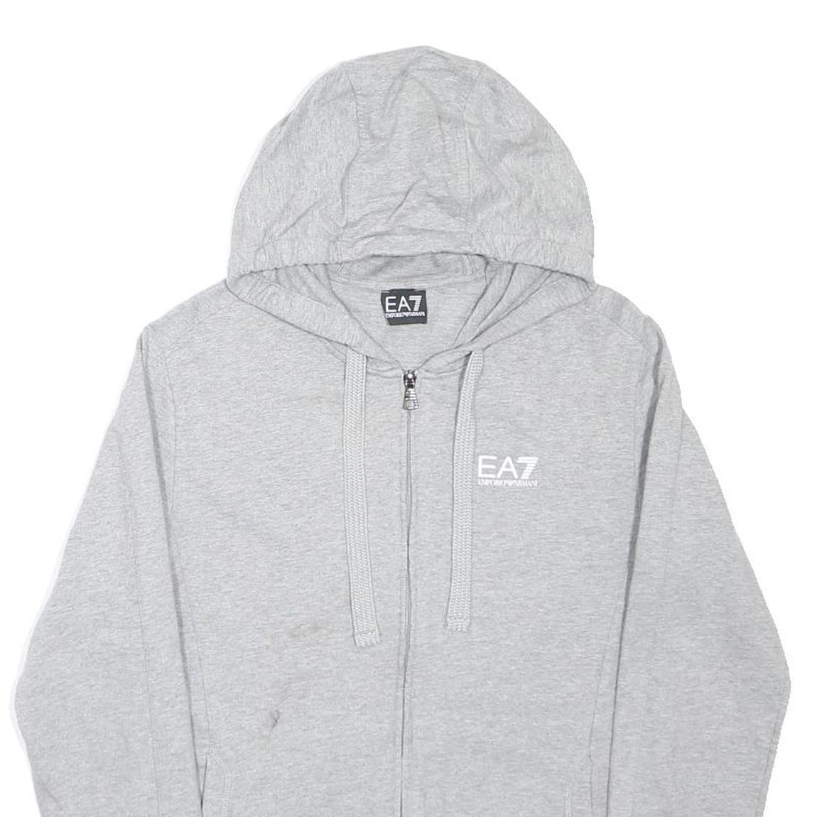 EA7 EMPORIO ARMANI Mens Grey Hoodie S Cotton Blend Full Zip Sweatshirt