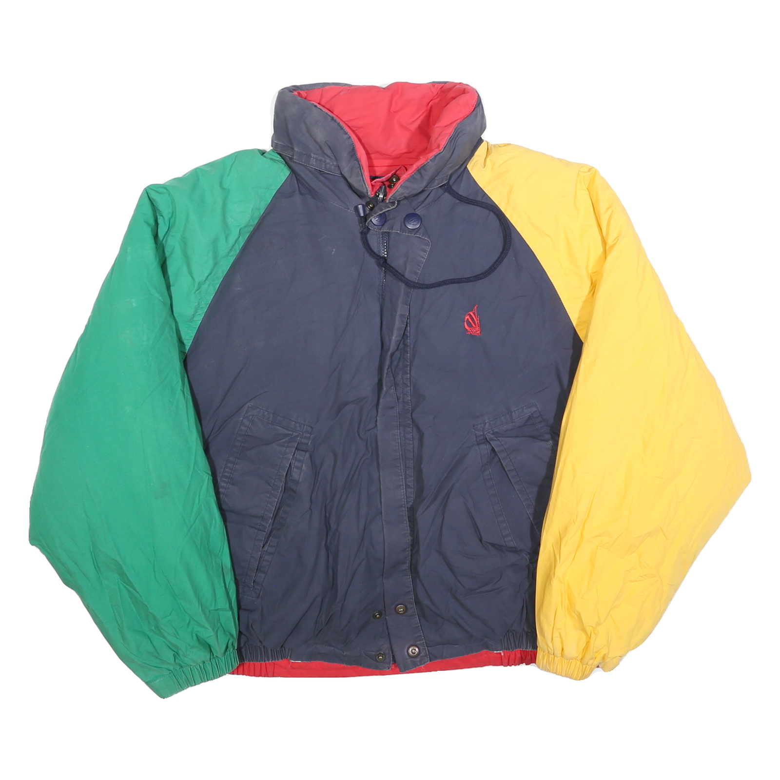 NAUTICA Mens Blue Green & Yellow Colourblock Jacket L Polyester Blend Zip