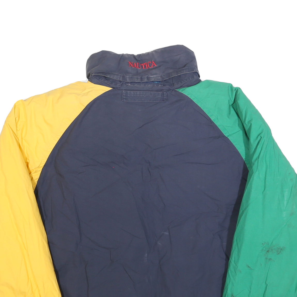 NAUTICA Mens Blue Green & Yellow Colourblock Jacket L Polyester Blend Zip