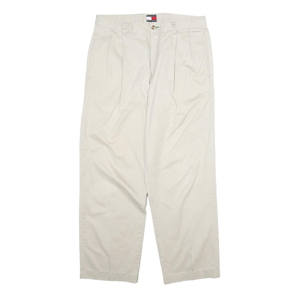 TOMMY HILFIGER Mens Cotton Cream Regular Straight Trousers W34 L32 Classic