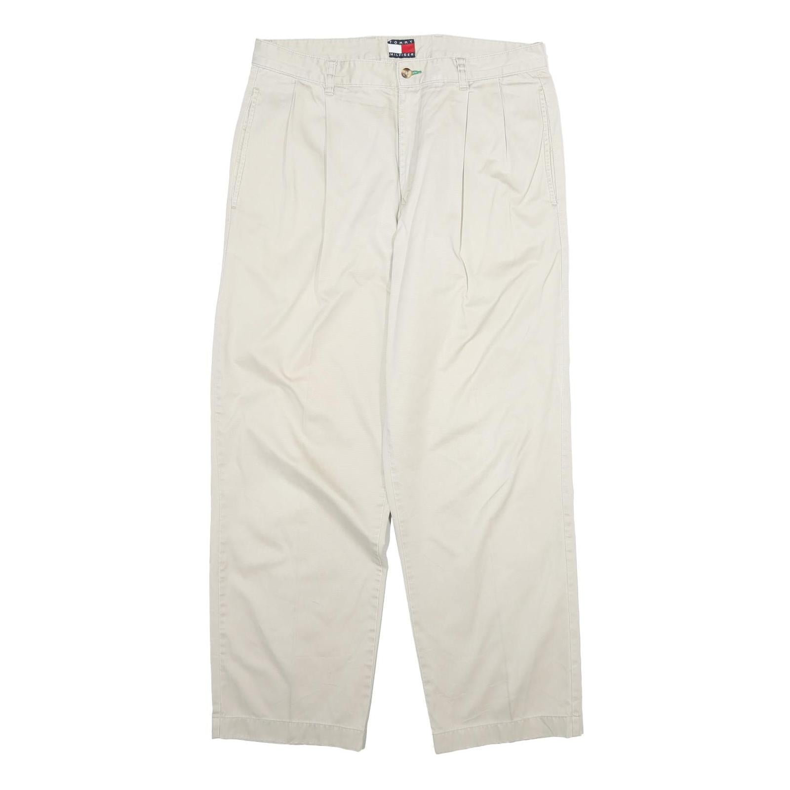 TOMMY HILFIGER Mens Cotton Cream Regular Straight Trousers W34 L32 Classic