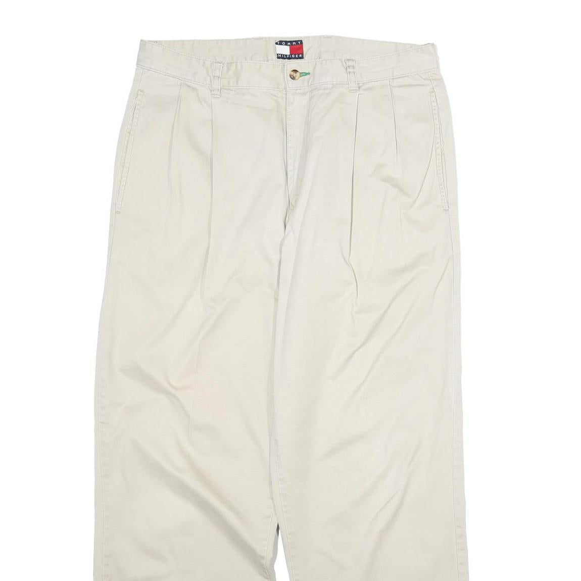 TOMMY HILFIGER Mens Cotton Cream Regular Straight Trousers W34 L32 Classic