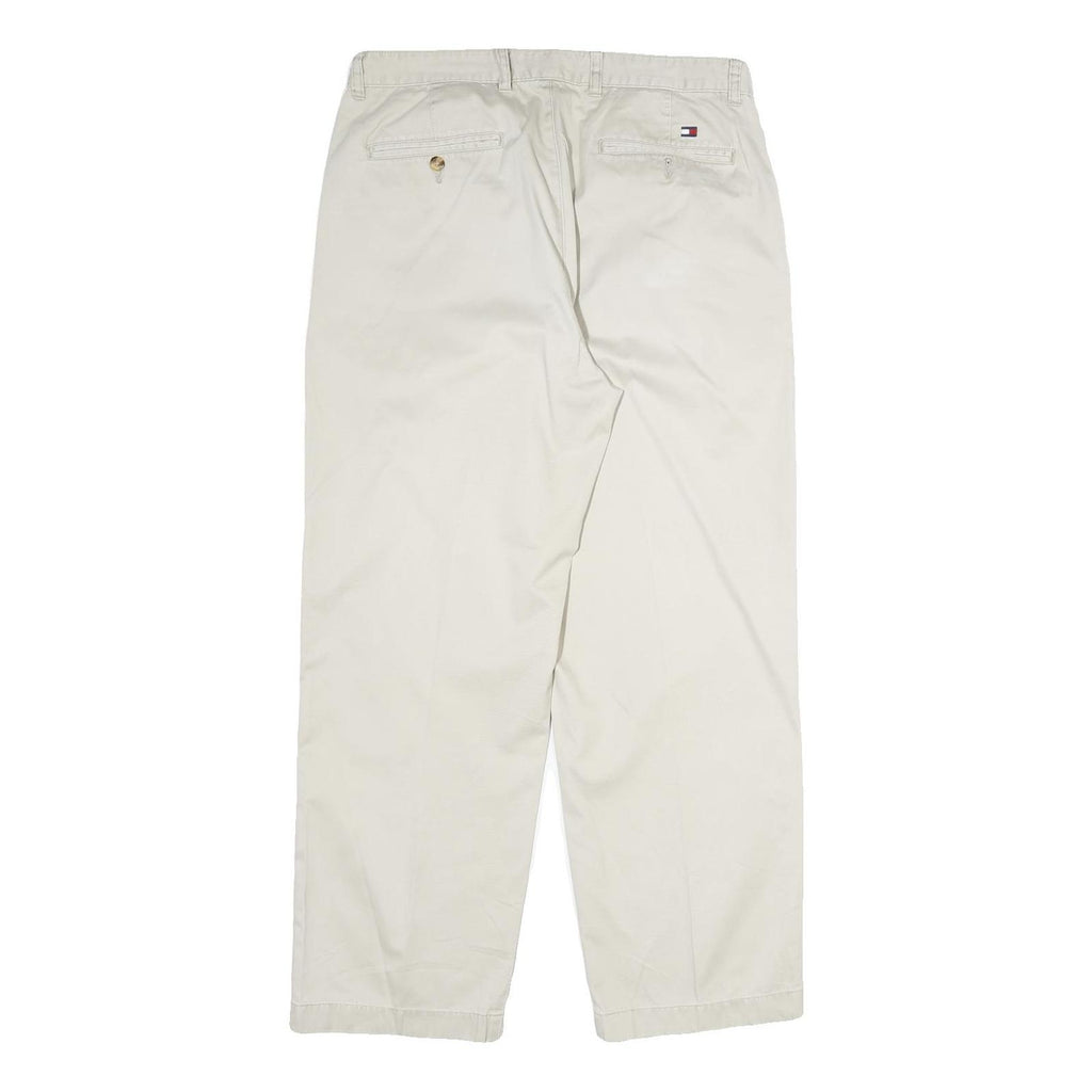 TOMMY HILFIGER Mens Cotton Cream Regular Straight Trousers W34 L32 Classic