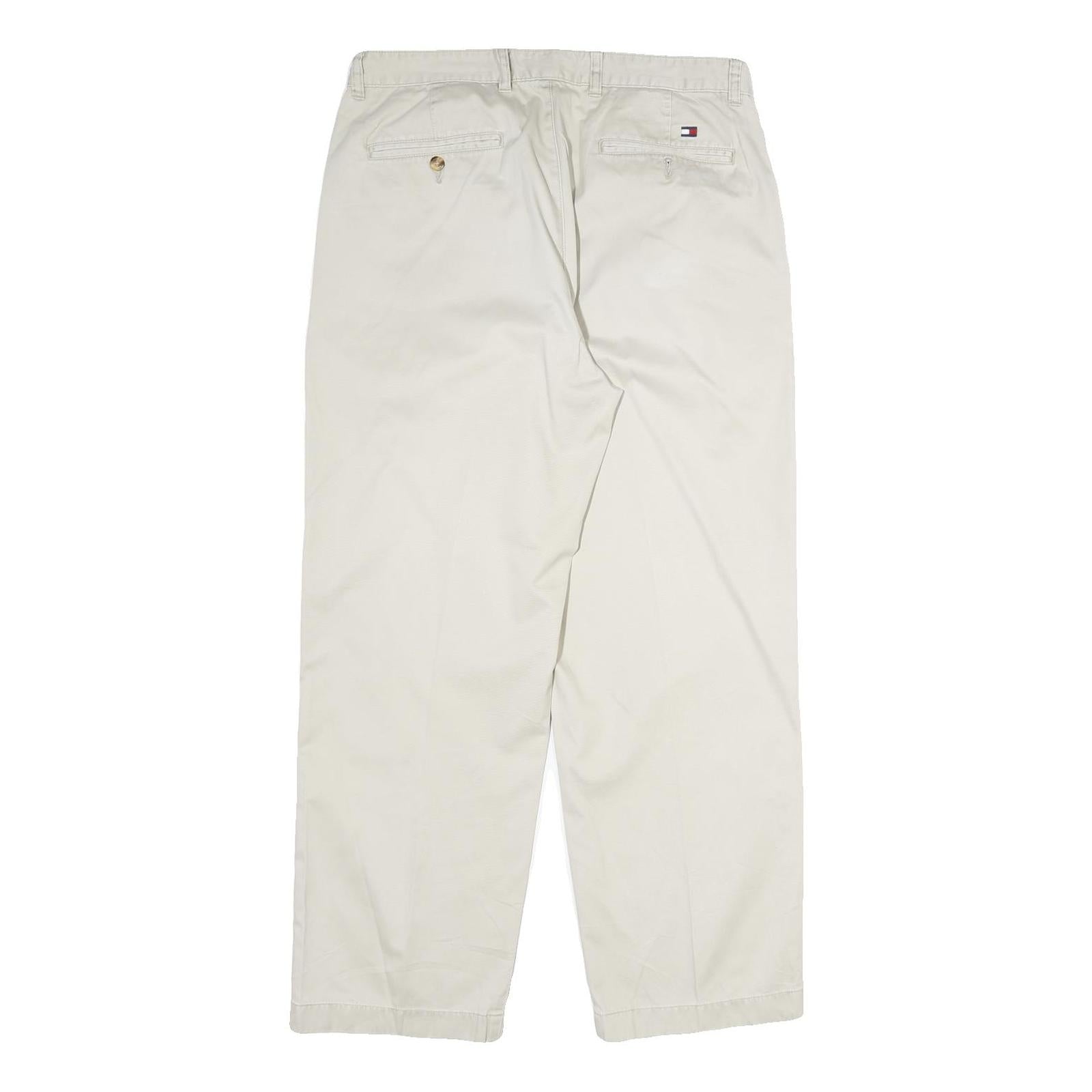 TOMMY HILFIGER Mens Cotton Cream Regular Straight Trousers W34 L32 Classic