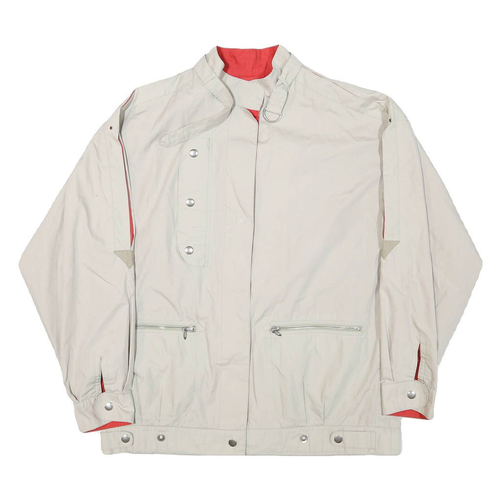 Mens Beige & Red Casual Cotton Blend Button Jacket L Plain Lightweight