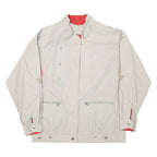 Mens Beige & Red Casual Cotton Blend Button Jacket L Plain Lightweight
