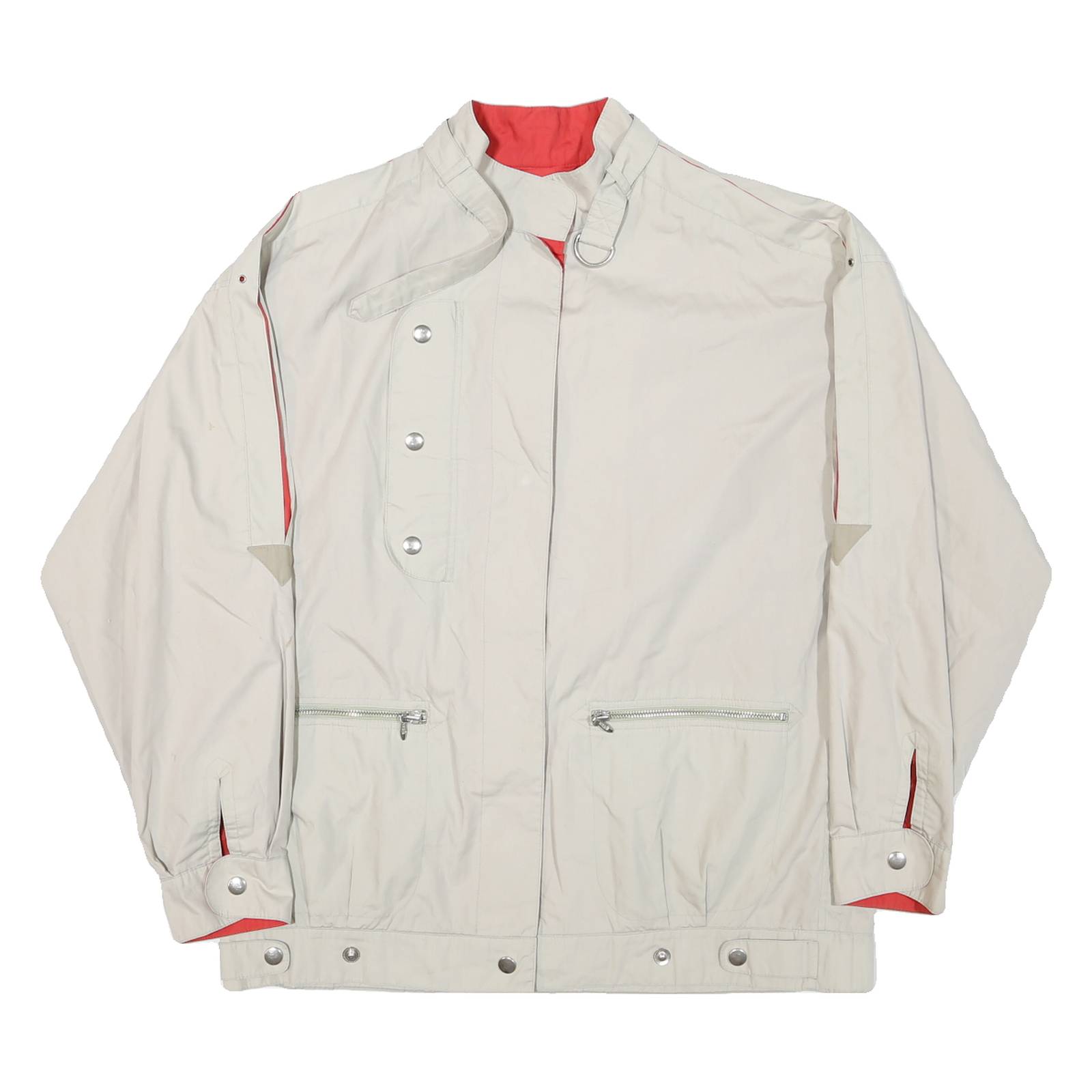 Mens Beige & Red Casual Cotton Blend Button Jacket L Plain Lightweight
