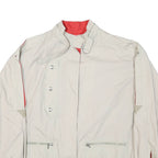 Mens Beige & Red Casual Cotton Blend Button Jacket L Plain Lightweight