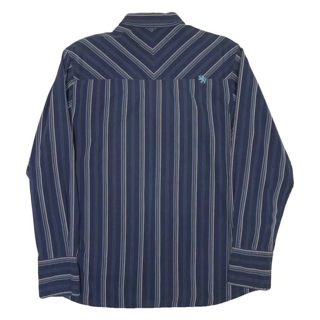TOMMY HILFIGER Mens Blue & White Striped Shirt L Classic Fit Cotton Blend Long