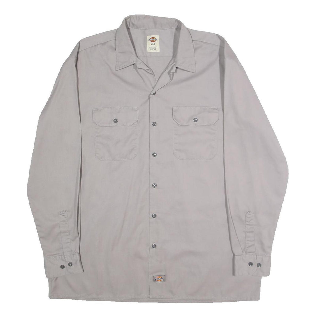 DICKIES Mens Grey Work Shirt XL Polyester Blend Long Sleeve Button Closure