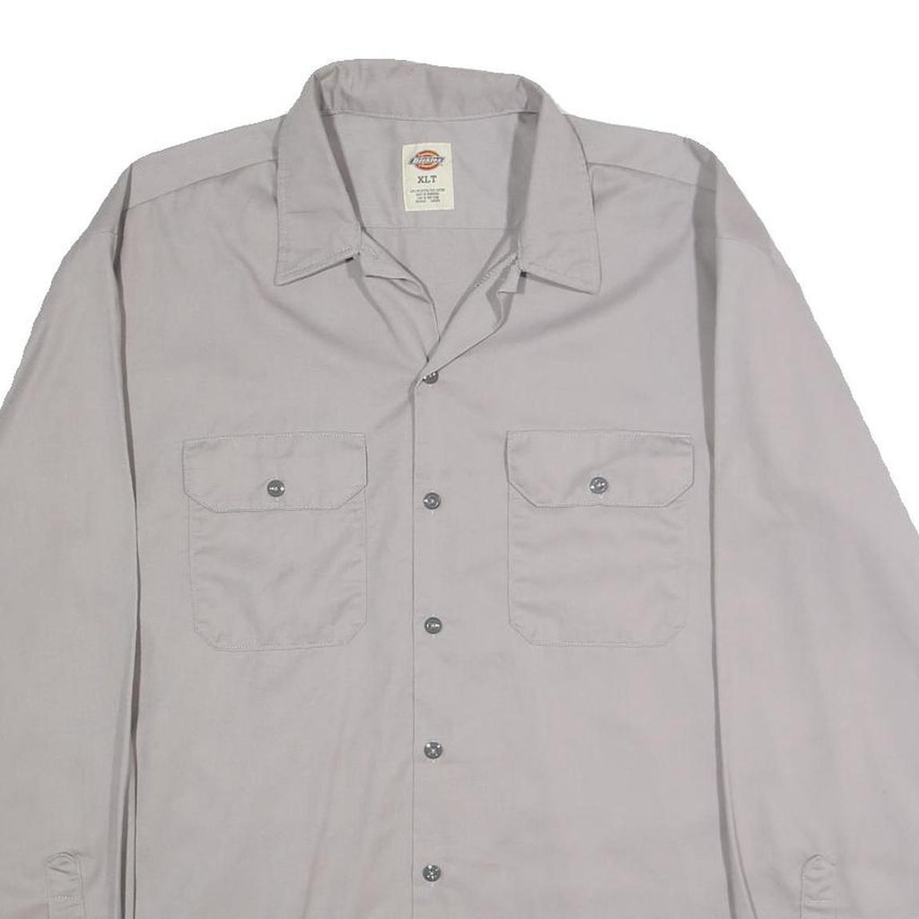 DICKIES Mens Grey Work Shirt XL Polyester Blend Long Sleeve Button Closure