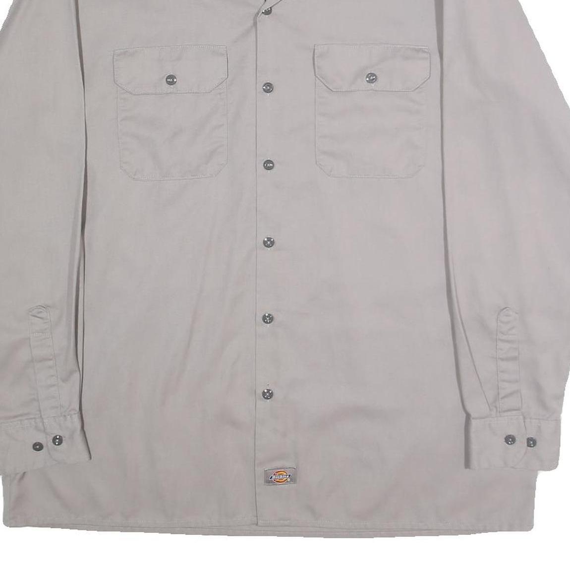 DICKIES Mens Grey Work Shirt XL Polyester Blend Long Sleeve Button Closure