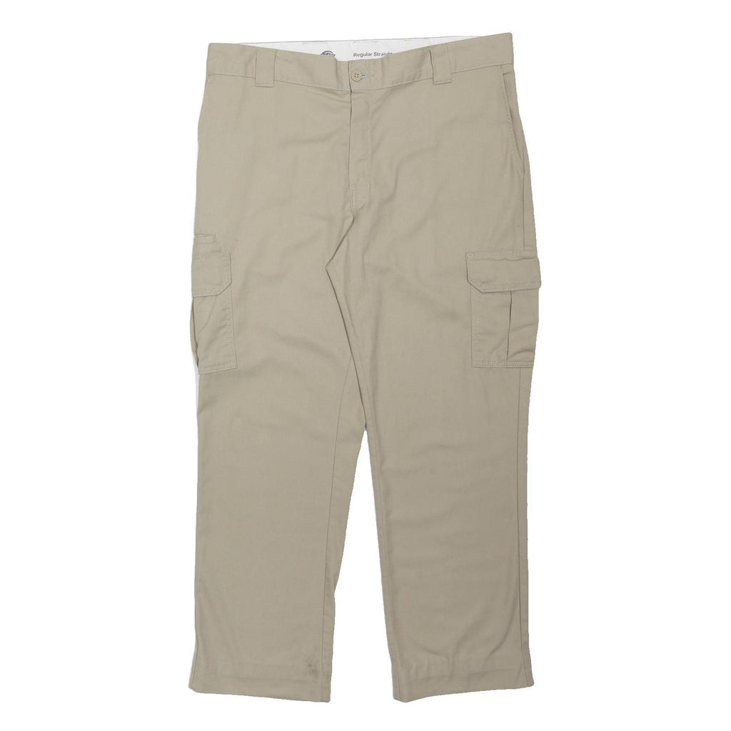 DICKIES Mens Beige Regular Straight Zip Closure Trousers W38 L30 Casual Workwear