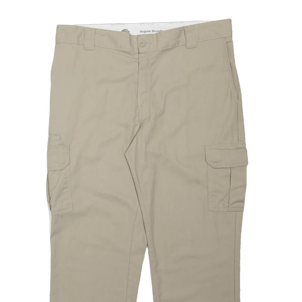 DICKIES Mens Beige Regular Straight Zip Closure Trousers W38 L30 Casual Workwear