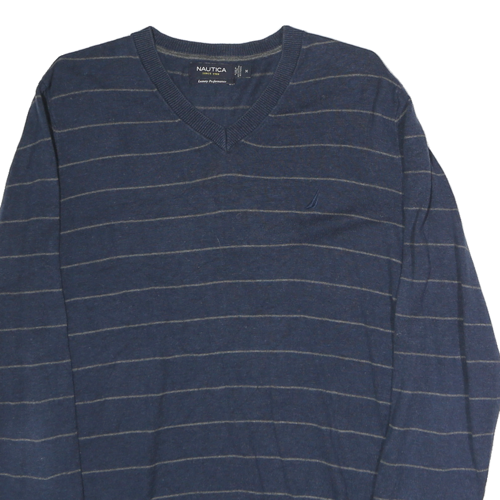 NAUTICA Mens Blue & Grey Patterned Cotton Jumper V-Neck Basic Knit M Casual