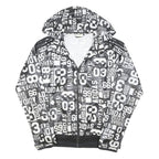 ADIDAS Womens Black & White Nylon Zip Hooded Jacket XL Graphic Print Sportswear