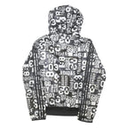 ADIDAS Womens Black & White Nylon Zip Hooded Jacket XL Graphic Print Sportswear