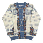 DALE OF NORWAY Womens Cream & Blue Patterned Jumper Round Neck Cable Knit M Wool