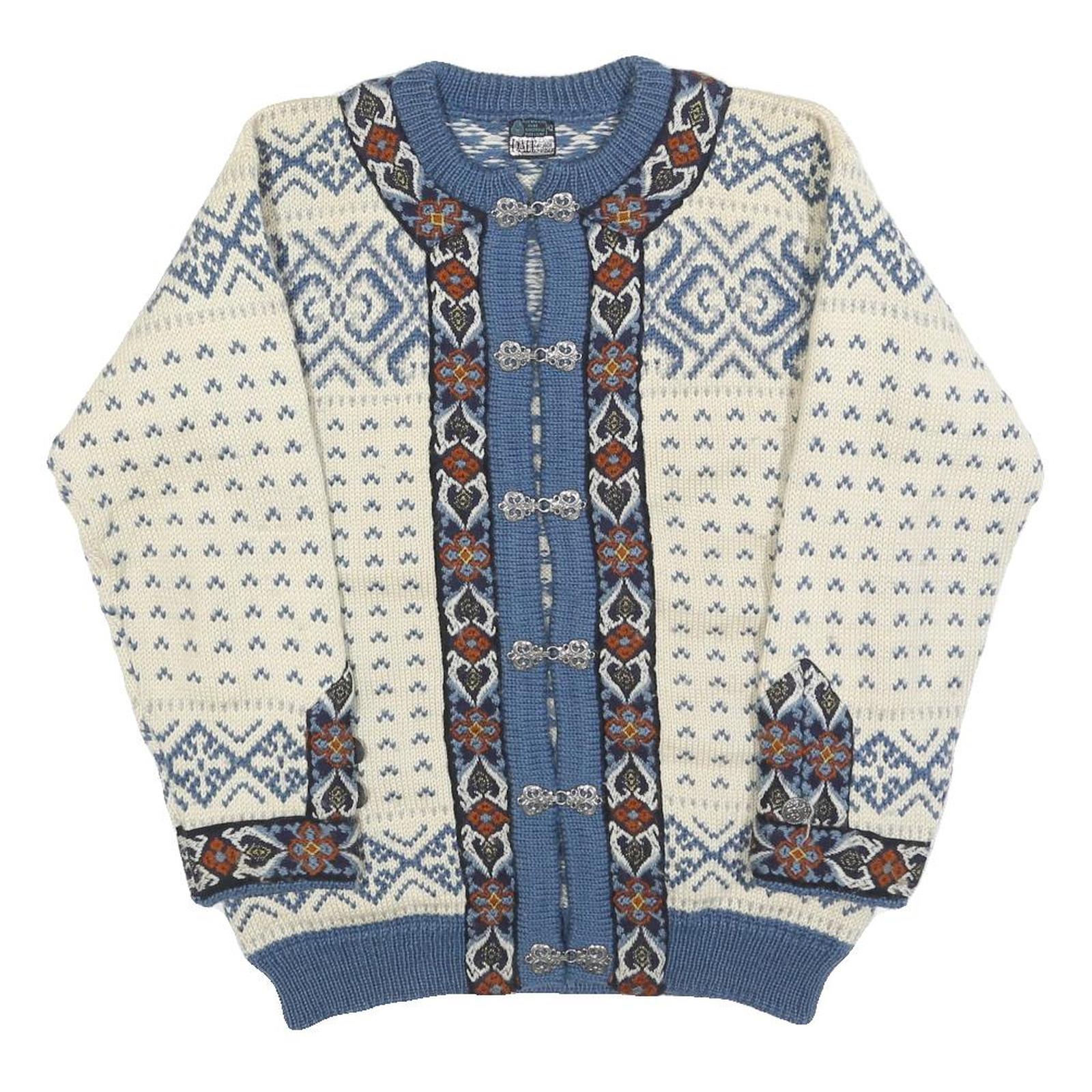 DALE OF NORWAY Womens Cream & Blue Patterned Jumper Round Neck Cable Knit M Wool
