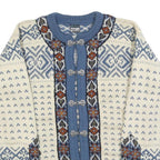 DALE OF NORWAY Womens Cream & Blue Patterned Jumper Round Neck Cable Knit M Wool