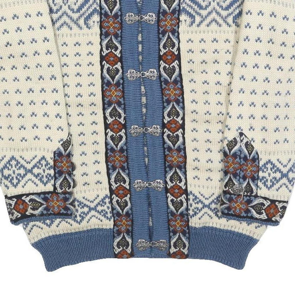 DALE OF NORWAY Womens Cream & Blue Patterned Jumper Round Neck Cable Knit M Wool