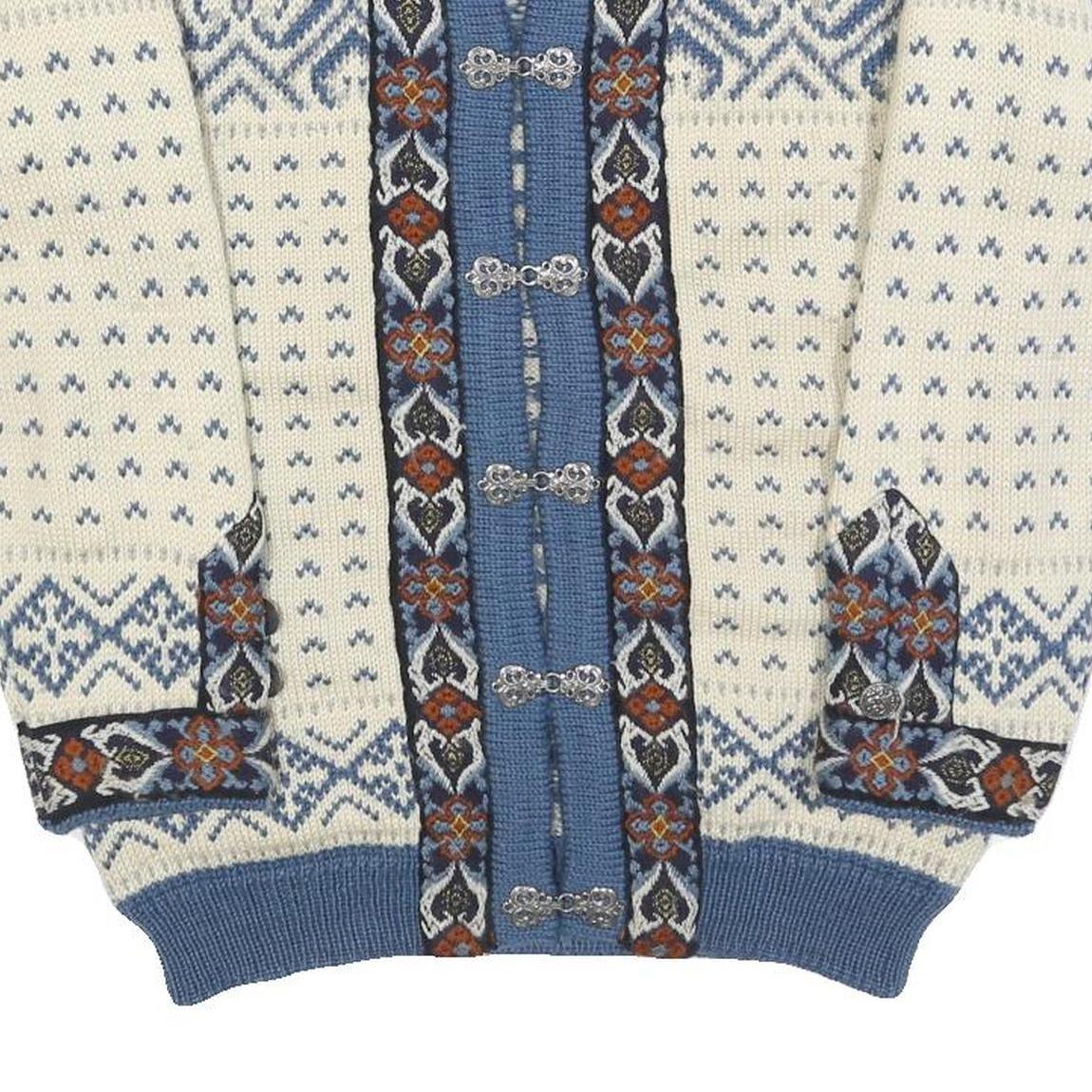 DALE OF NORWAY Womens Cream & Blue Patterned Jumper Round Neck Cable Knit M Wool