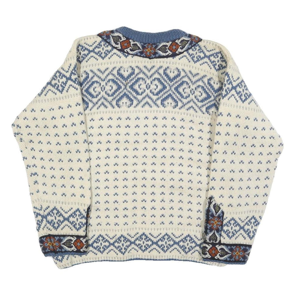 DALE OF NORWAY Womens Cream & Blue Patterned Jumper Round Neck Cable Knit M Wool