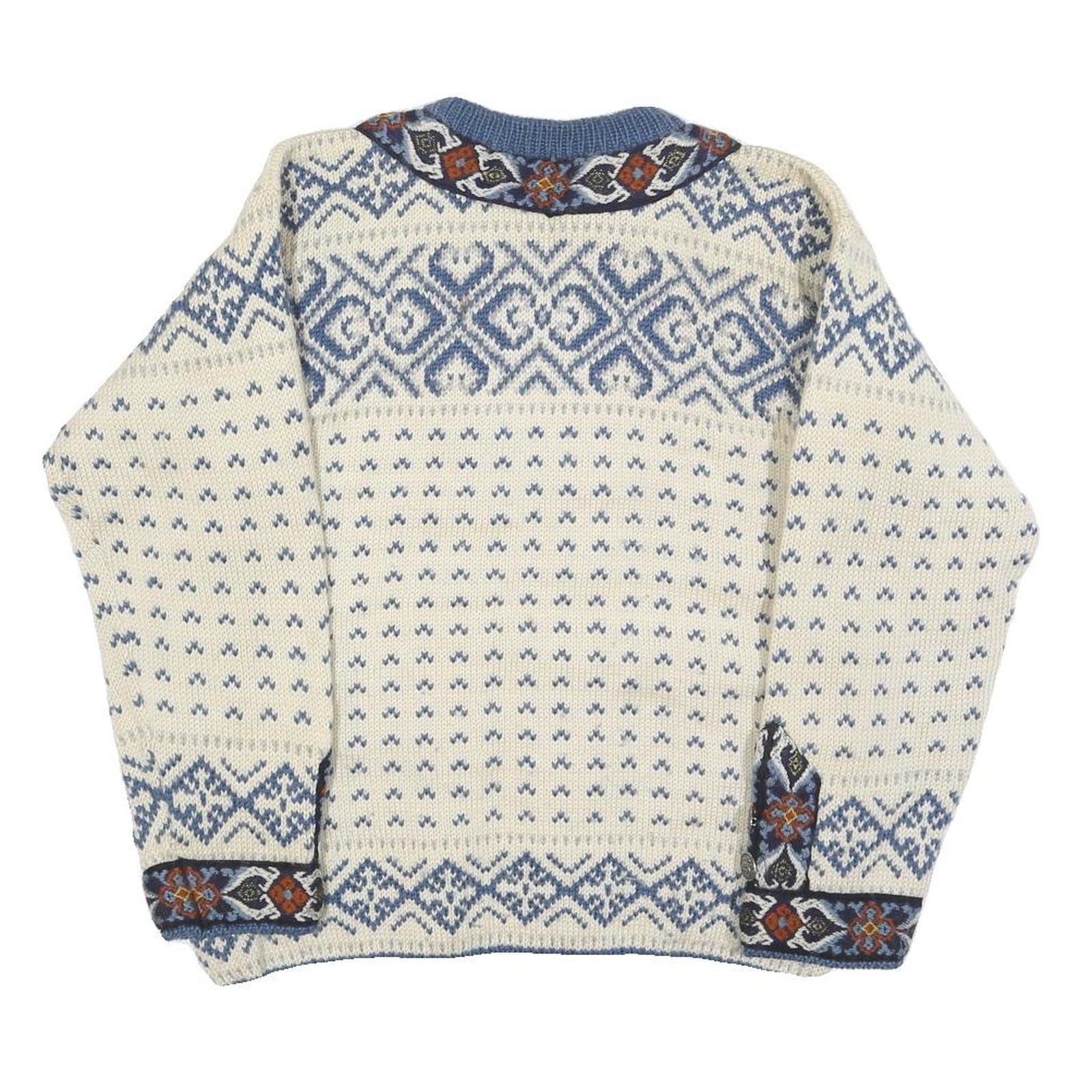 DALE OF NORWAY Womens Cream & Blue Patterned Jumper Round Neck Cable Knit M Wool