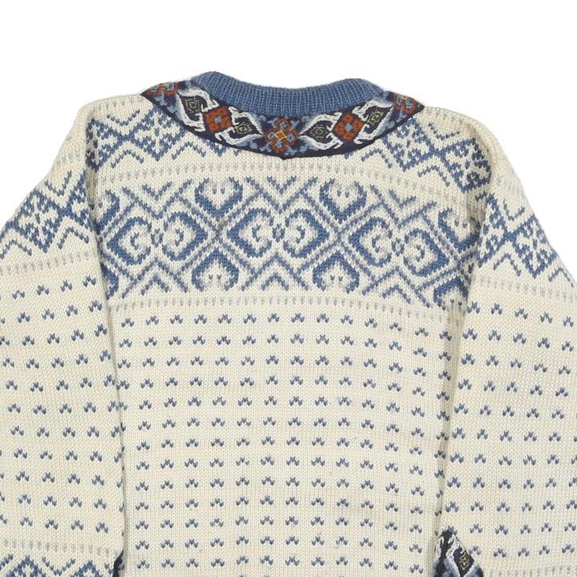DALE OF NORWAY Womens Cream & Blue Patterned Jumper Round Neck Cable Knit M Wool