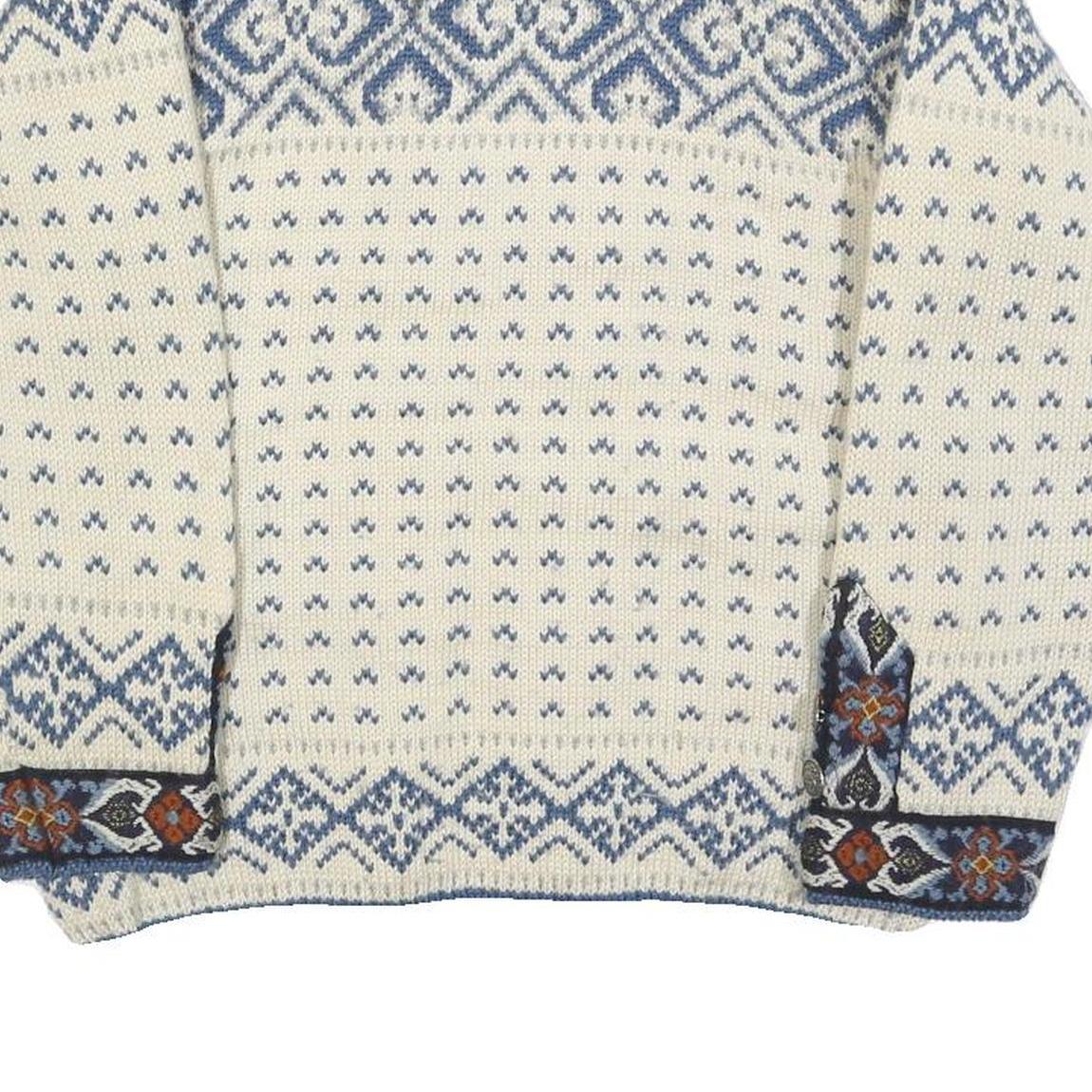 DALE OF NORWAY Womens Cream & Blue Patterned Jumper Round Neck Cable Knit M Wool