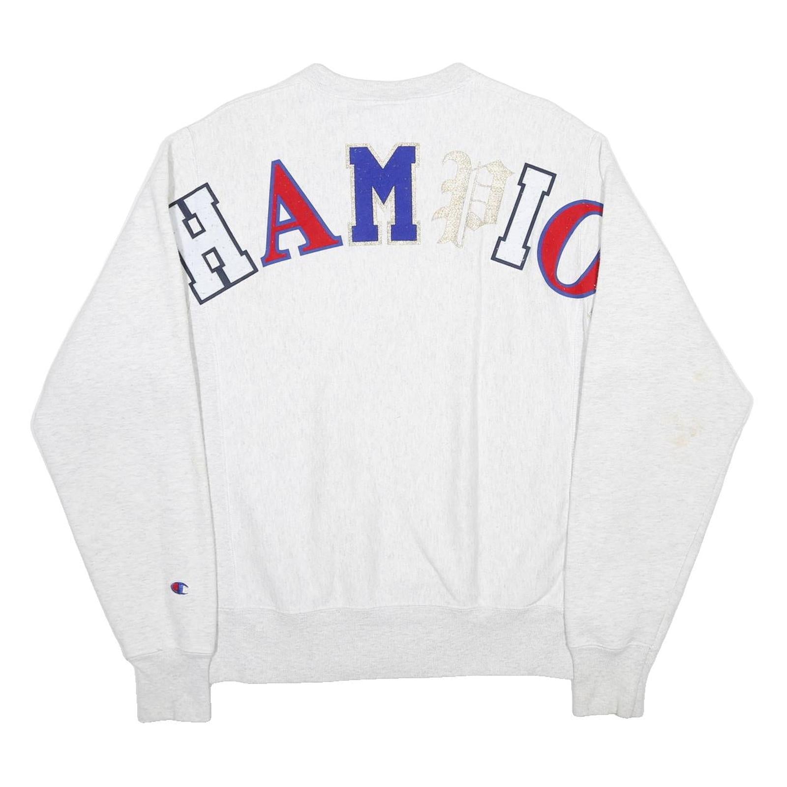 CHAMPION REVERSE WEAVE Mens White Crew Neck S Cotton Blend Pullover Sweatshirt