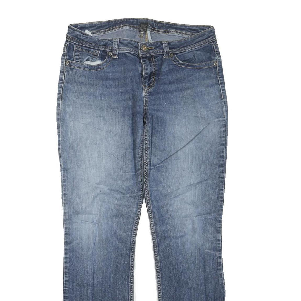 Womens Regular Fit Blue Denim Straight Leg Jeans W32 L30 Embellished Pockets Zip