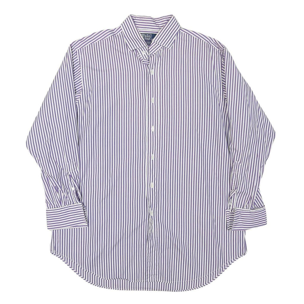 RALPH LAUREN Mens Blue & White Striped Shirt L Classic Cotton Blend Button