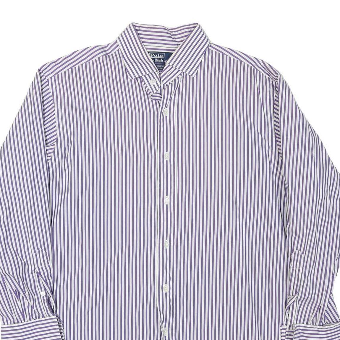 RALPH LAUREN Mens Blue & White Striped Shirt L Classic Cotton Blend Button