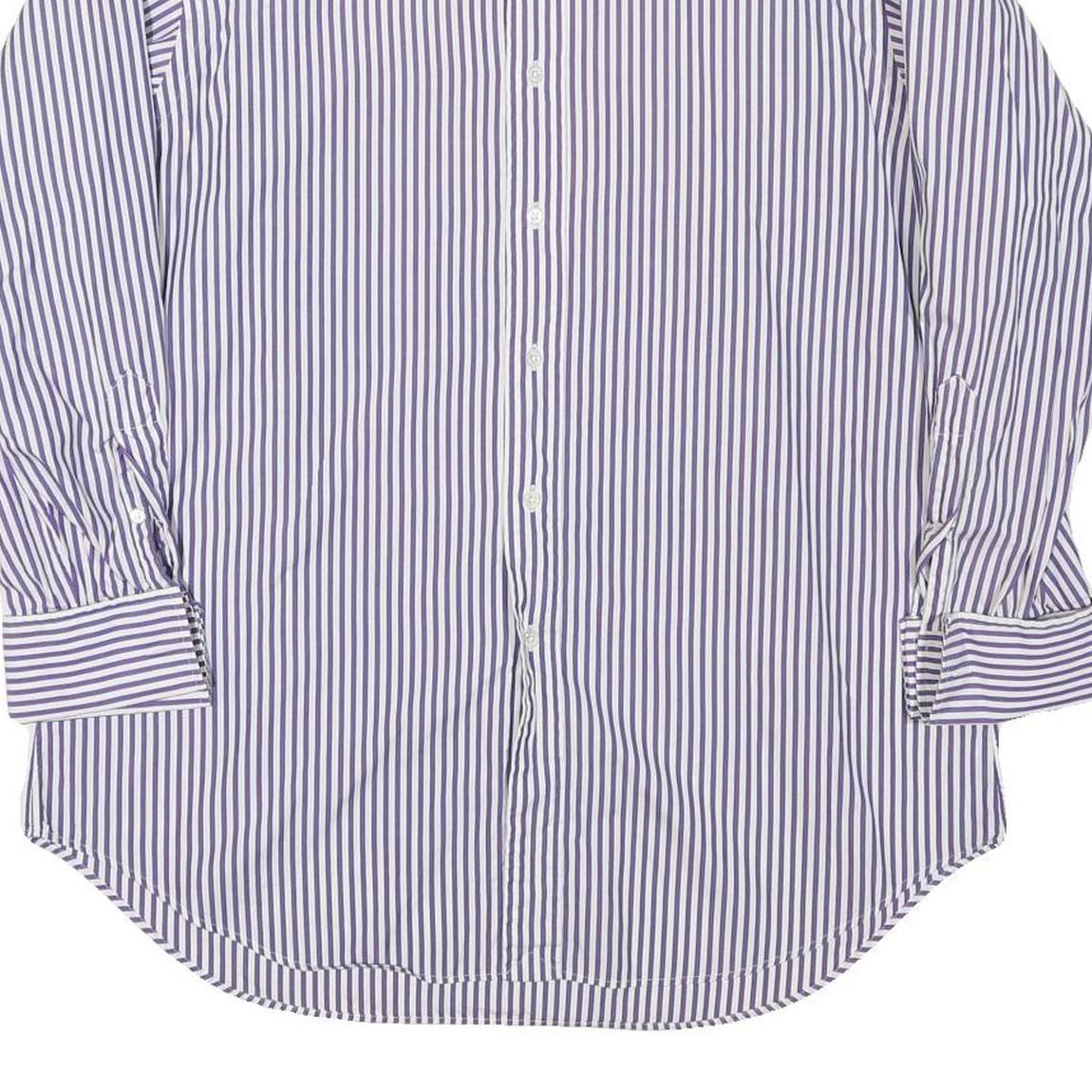 RALPH LAUREN Mens Blue & White Striped Shirt L Classic Cotton Blend Button