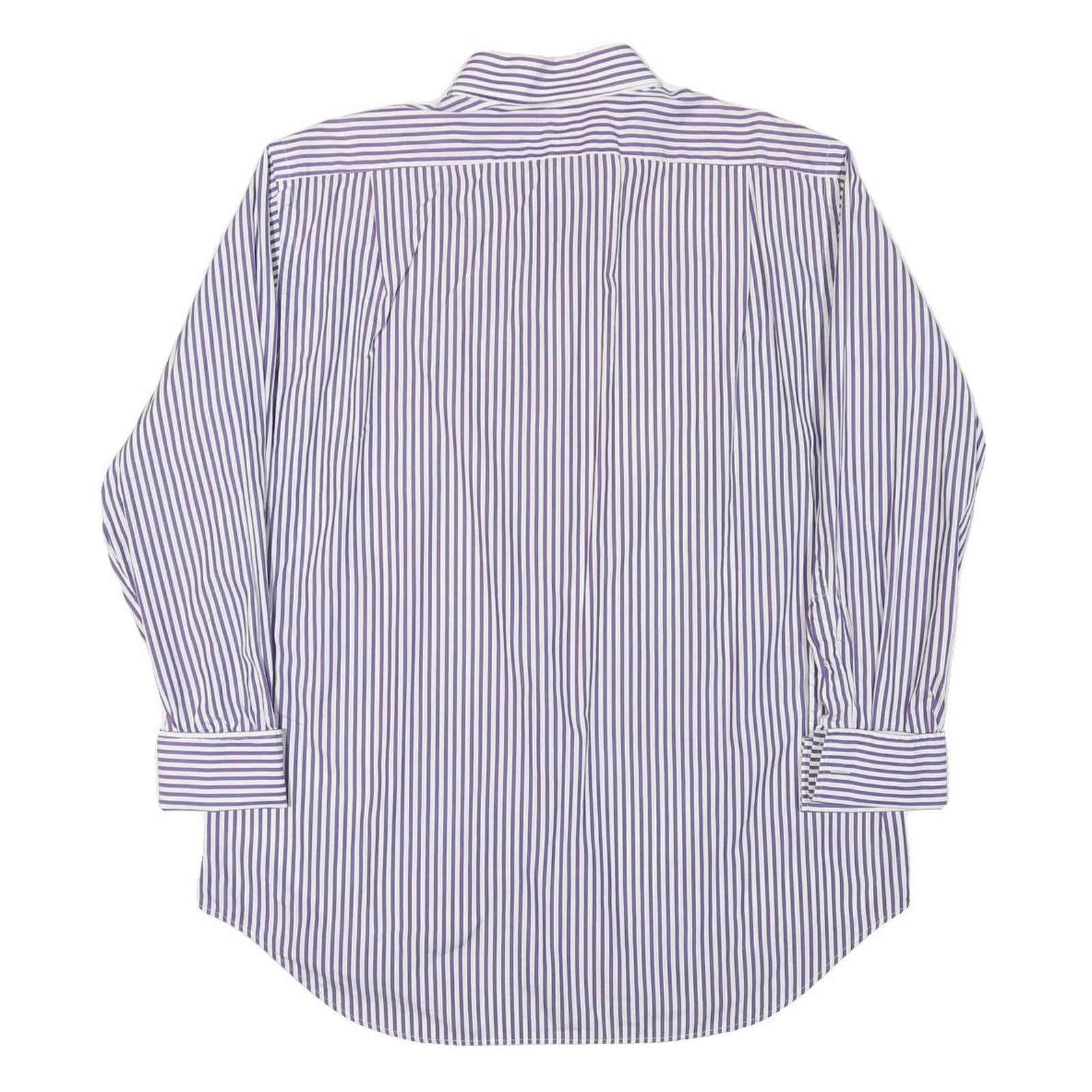 RALPH LAUREN Mens Blue & White Striped Shirt L Classic Cotton Blend Button
